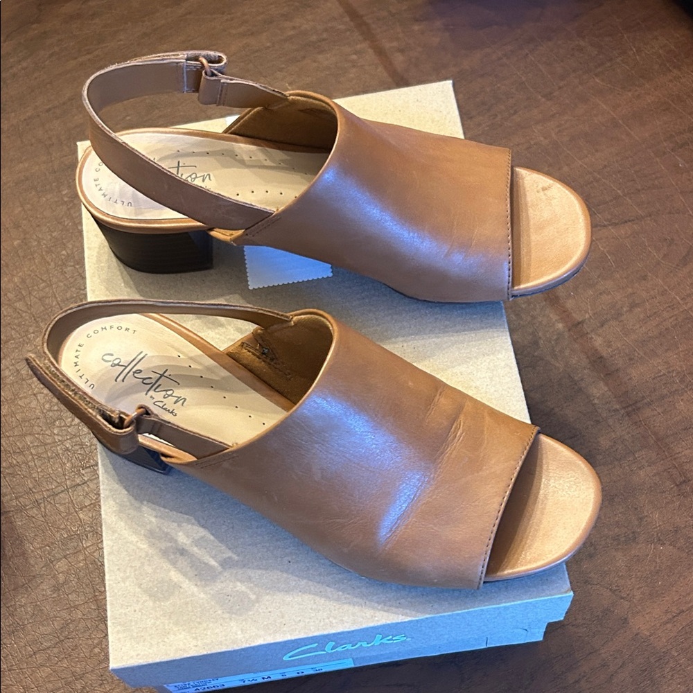 Clarks Brown Leather Slingback Sandals